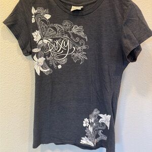 Roxy Charcoal Tee with White Floral Design